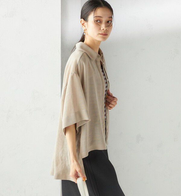 SHIPS for women「〈手洗い可能〉麻調 メッシュ 半袖 ビッグ シャツ」|シャツ・ブラウス|