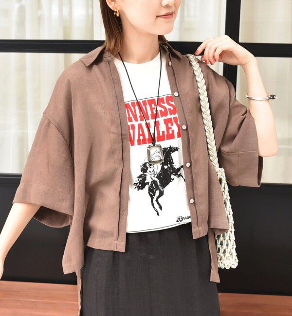 SHIPS for women「〈手洗い可能〉麻調 メッシュ 半袖 ビッグ シャツ」|シャツ・ブラウス|