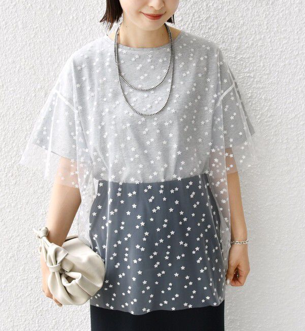 SHIPS for women「【WEB限定】スター チュール レイヤード TEE」|Tシャツ・カットソー|