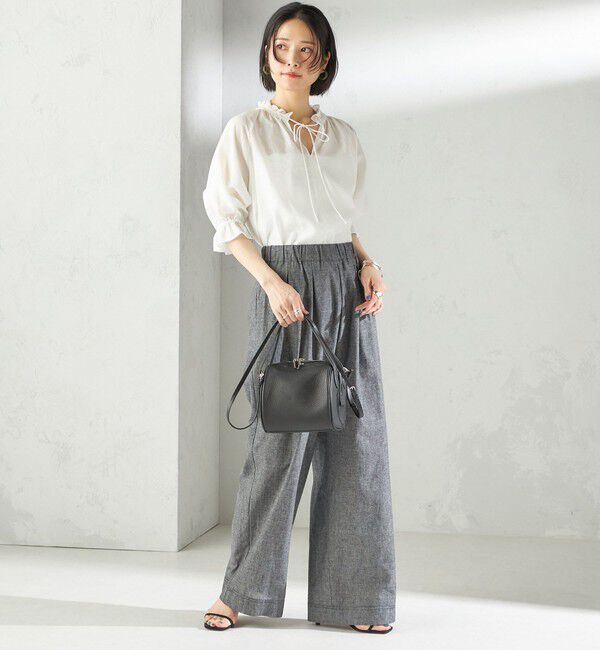 SHIPS for women「〈接触冷感・手洗い可能〉麻混 シャンブレー ウエスト ゴム ワイド パンツ」|その他|
