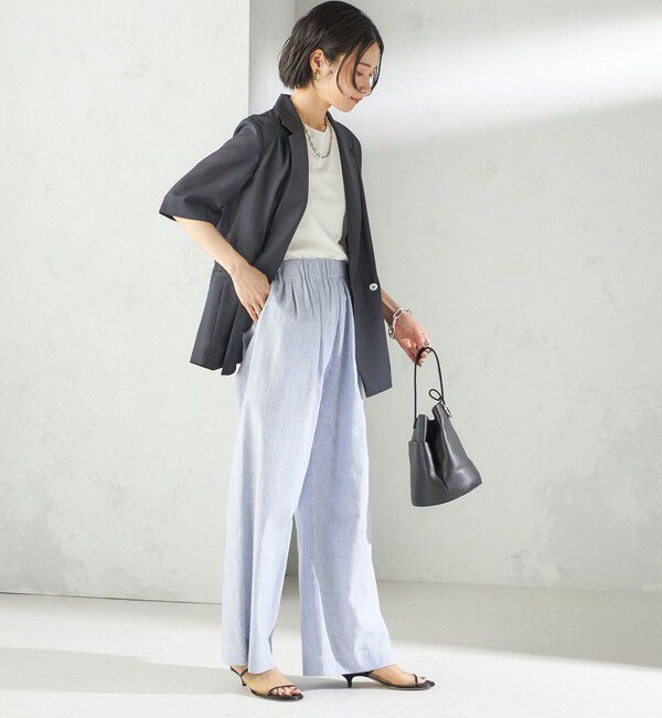 SHIPS for women「〈接触冷感・手洗い可能〉麻混 シャンブレー ウエスト ゴム ワイド パンツ」|その他|
