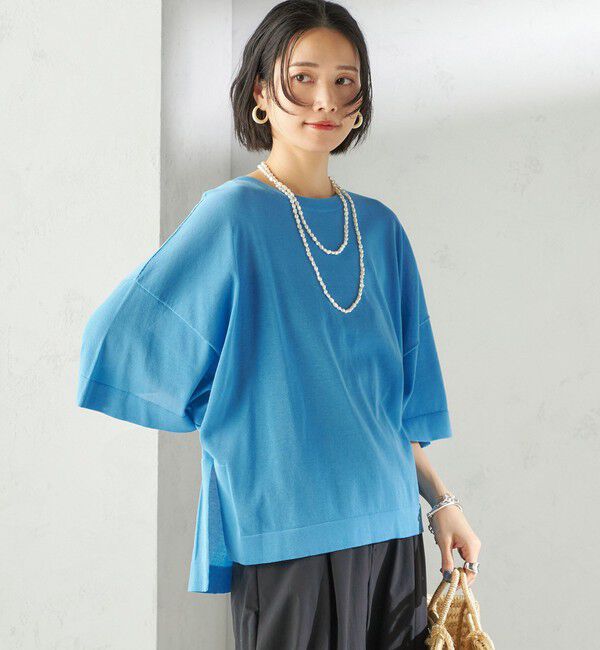 SHIPS for women「〈手洗い可能〉18G コットン ナイロン ワイド スリーブ プルオーバー」|ニット・セーター|