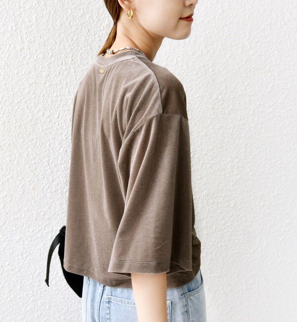 SHIPS for women「〈手洗い可能〉シアー トリコット ポリエステル ベロア 五分袖 ワイド TEE」|Tシャツ・カットソー|
