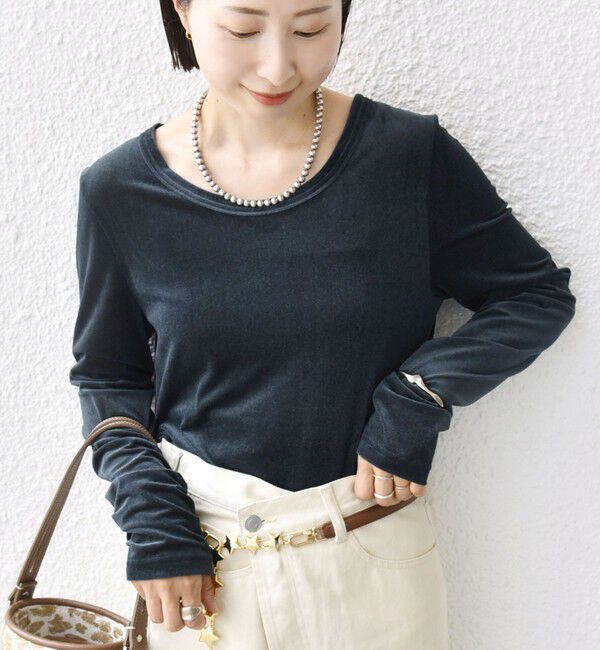 SHIPS for women「〈手洗い可能〉シアー トリコット  ポリエステル ベロア 前後2WAY ロングスリーブ」|Tシャツ・カットソー|