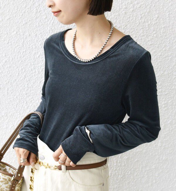 SHIPS for women「〈手洗い可能〉シアー トリコット  ポリエステル ベロア 前後2WAY ロングスリーブ」|Tシャツ・カットソー|