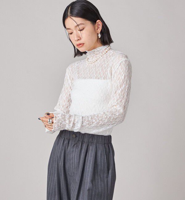 SHIPS for women「SHIPS NINE CASE:〈手洗い可能〉シアー レース ハイネック プルオーバー」|Tシャツ・カットソー|