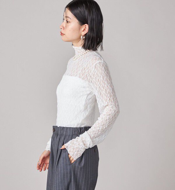 SHIPS for women「SHIPS NINE CASE:〈手洗い可能〉シアー レース ハイネック プルオーバー」|Tシャツ・カットソー|