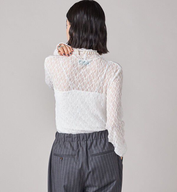 SHIPS for women「SHIPS NINE CASE:〈手洗い可能〉シアー レース ハイネック プルオーバー」|Tシャツ・カットソー|