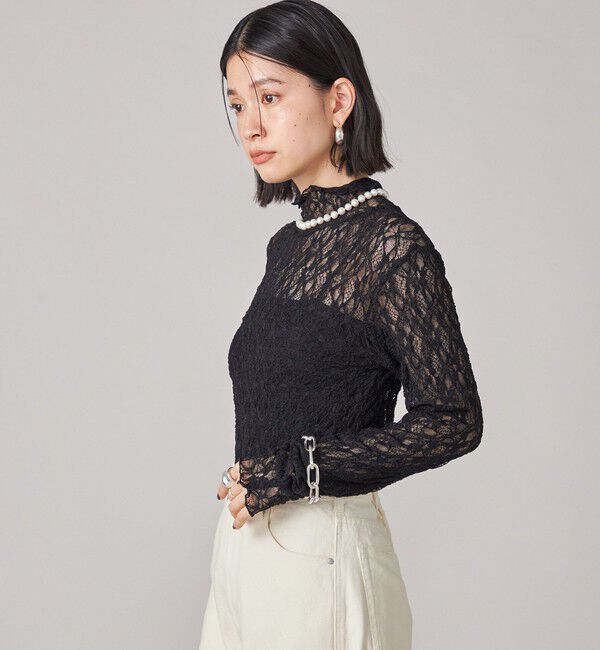 SHIPS for women「SHIPS NINE CASE:〈手洗い可能〉シアー レース ハイネック プルオーバー」|Tシャツ・カットソー|