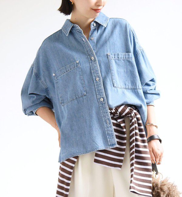 SHIPS for women「【実力派ベーシック】〈洗濯機可能〉ライトオンス デニム ショート シャツ」|シャツ・ブラウス|