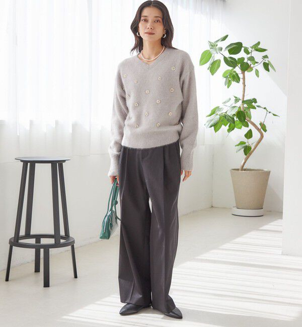 SHIPS for women「〈手洗い可能〉フォックス ビジュー Vネック ニット」|ニット・セーター|