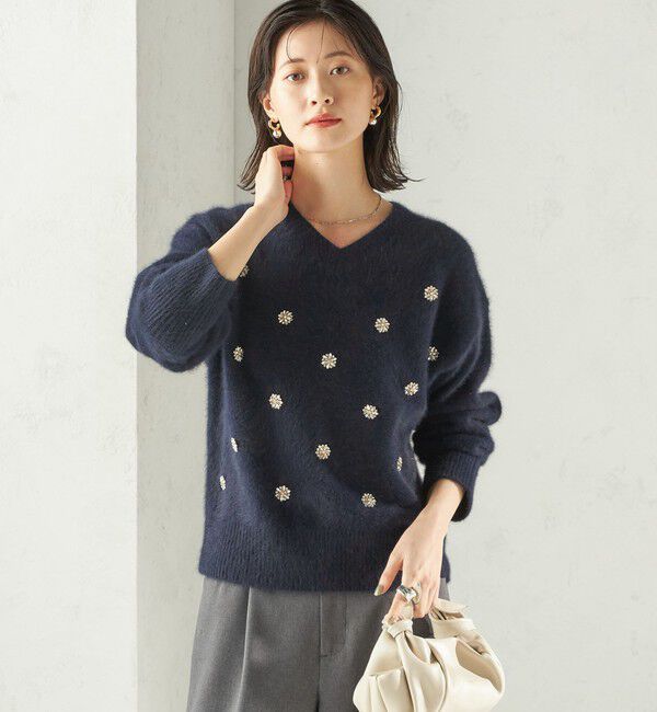 SHIPS for women「〈手洗い可能〉フォックス ビジュー Vネック ニット」|ニット・セーター|