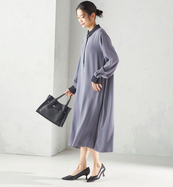 SHIPS for women「〈洗濯機可能〉ライト ダブルクロス バックフリル Aライン ワンピース（セレモニー対応可）」|ワンピース|