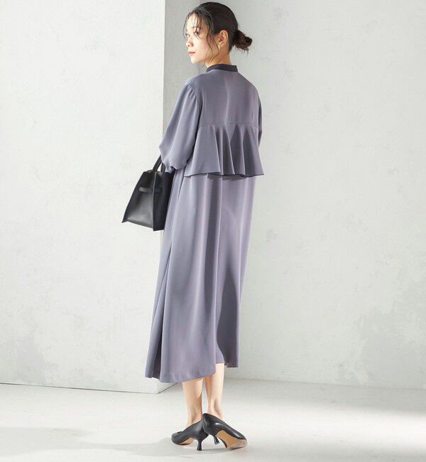 SHIPS for women「〈洗濯機可能〉ライト ダブルクロス バックフリル Aライン ワンピース（セレモニー対応可）」|ワンピース|