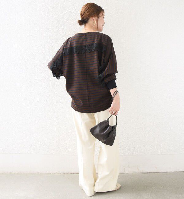 SHIPS for women「【WEB限定】〈手洗い可能〉バック レース 袖 ロング リブ ドルマン プルオーバー」|Tシャツ・カットソー|