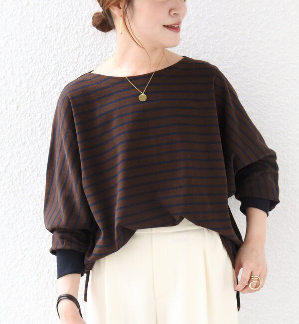 SHIPS for women「【WEB限定】〈手洗い可能〉バック レース 袖 ロング リブ ドルマン プルオーバー」|Tシャツ・カットソー|