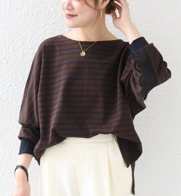 SHIPS for women「【WEB限定】〈手洗い可能〉バック レース 袖 ロング リブ ドルマン プルオーバー」|Tシャツ・カットソー|