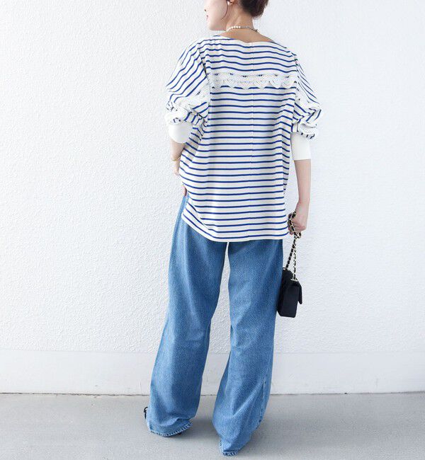 SHIPS for women「【WEB限定】〈手洗い可能〉バック レース 袖 ロング リブ ドルマン プルオーバー」|Tシャツ・カットソー|