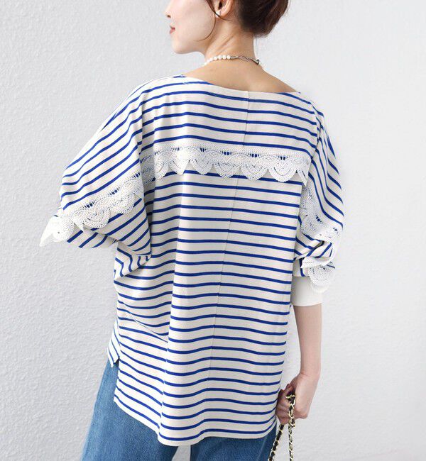 SHIPS for women「【WEB限定】〈手洗い可能〉バック レース 袖 ロング リブ ドルマン プルオーバー」|Tシャツ・カットソー|