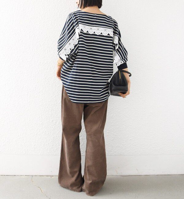SHIPS for women「【WEB限定】〈手洗い可能〉バック レース 袖 ロング リブ ドルマン プルオーバー」|Tシャツ・カットソー|