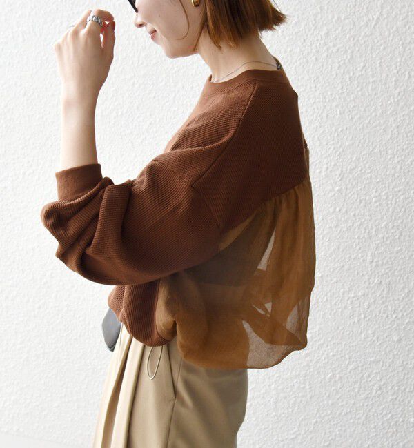 SHIPS any「【WEB限定】〈洗濯機可能〉ワッフル シアー ドッキング ドロスト プルオーバー」|Tシャツ・カットソー|