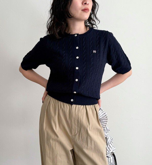 fredy emue「FR刺繍ケーブル柄半袖カーディガン」|カーディガン|