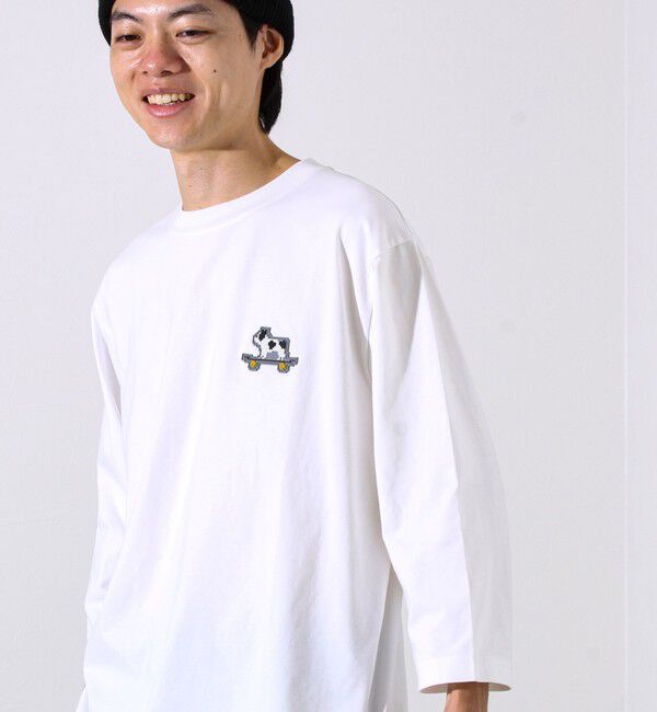 GLOSTER「【GLOSTER/グロスター】デジブル 七分袖Tシャツ ドット刺繍」|Tシャツ・カットソー|