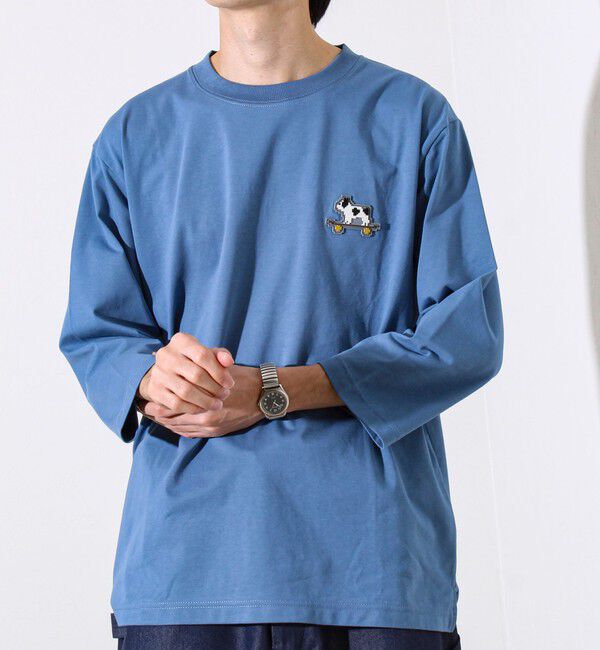GLOSTER「【GLOSTER/グロスター】デジブル 七分袖Tシャツ ドット刺繍」|Tシャツ・カットソー|