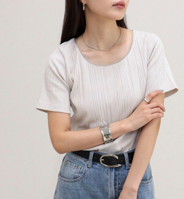 fredy emue「ランダムテレコ5分袖Tシャツ」|Tシャツ・カットソー|グレイッシュベージュ