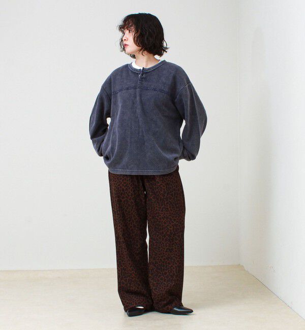 GLOSTER「【ヴィンテージライク】硫化染めワッフル ヘンリーネックロングスリーブTシャツ」|Tシャツ・カットソー|