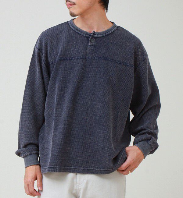 GLOSTER「【ヴィンテージライク】硫化染めワッフル ヘンリーネックロングスリーブTシャツ」|Tシャツ・カットソー|