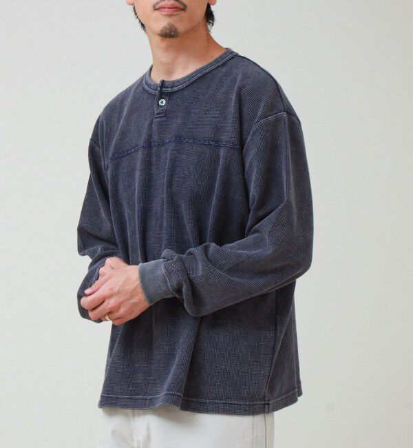GLOSTER「【ヴィンテージライク】硫化染めワッフル ヘンリーネックロングスリーブTシャツ」|Tシャツ・カットソー|
