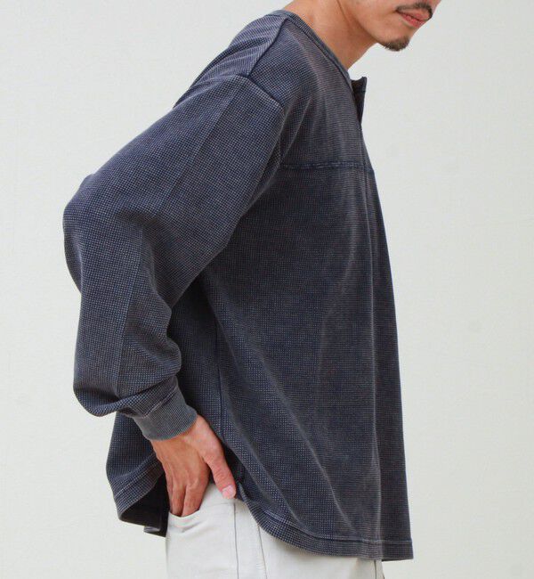 GLOSTER「【ヴィンテージライク】硫化染めワッフル ヘンリーネックロングスリーブTシャツ」|Tシャツ・カットソー|