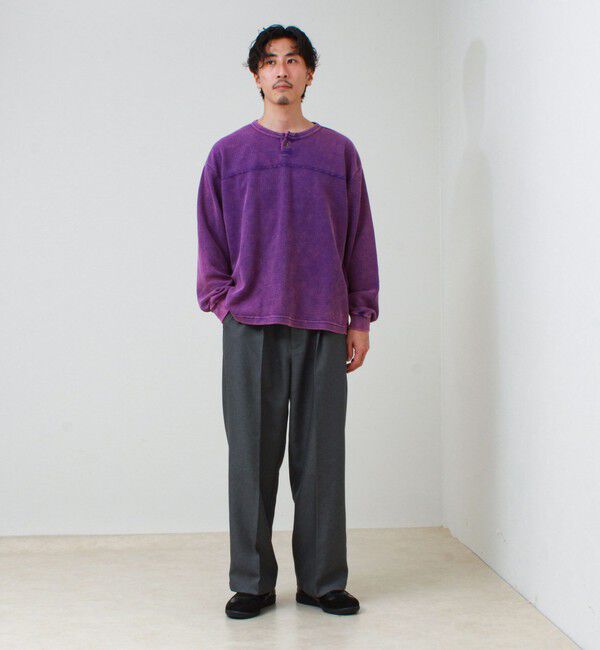 GLOSTER「【ヴィンテージライク】硫化染めワッフル ヘンリーネックロングスリーブTシャツ」|Tシャツ・カットソー|