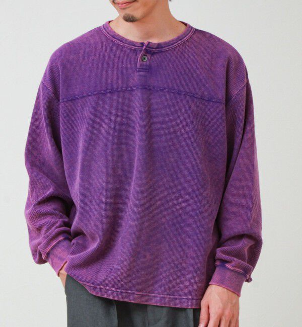 GLOSTER「【ヴィンテージライク】硫化染めワッフル ヘンリーネックロングスリーブTシャツ」|Tシャツ・カットソー|