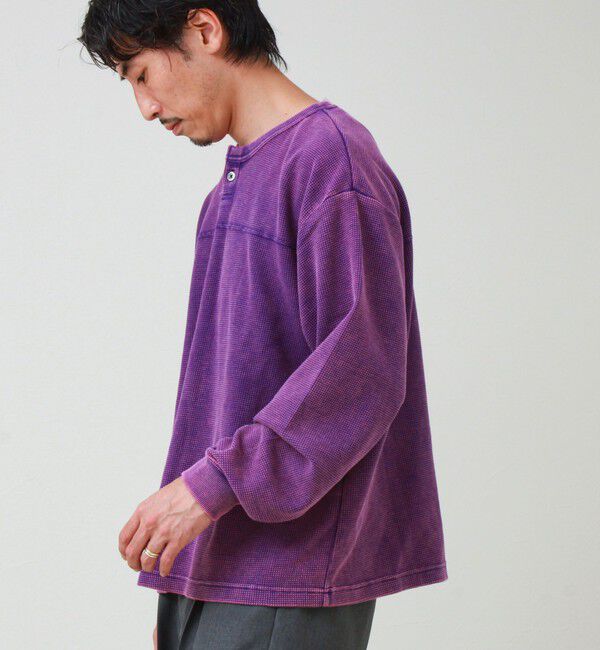 GLOSTER「【ヴィンテージライク】硫化染めワッフル ヘンリーネックロングスリーブTシャツ」|Tシャツ・カットソー|