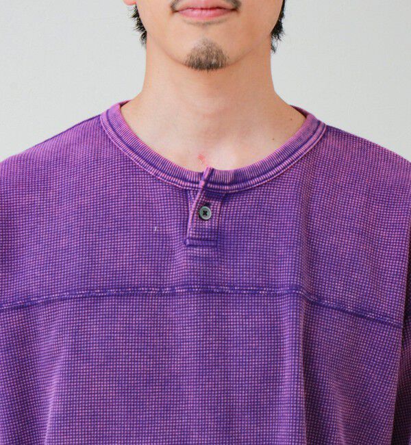 GLOSTER「【ヴィンテージライク】硫化染めワッフル ヘンリーネックロングスリーブTシャツ」|Tシャツ・カットソー|