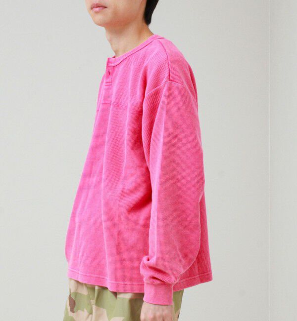 GLOSTER「【ヴィンテージライク】硫化染めワッフル ヘンリーネックロングスリーブTシャツ」|Tシャツ・カットソー|