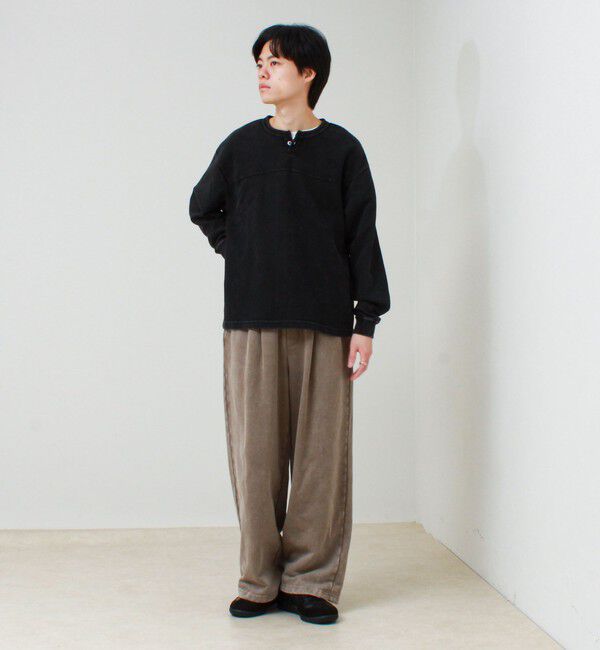GLOSTER「【ヴィンテージライク】硫化染めワッフル ヘンリーネックロングスリーブTシャツ」|Tシャツ・カットソー|