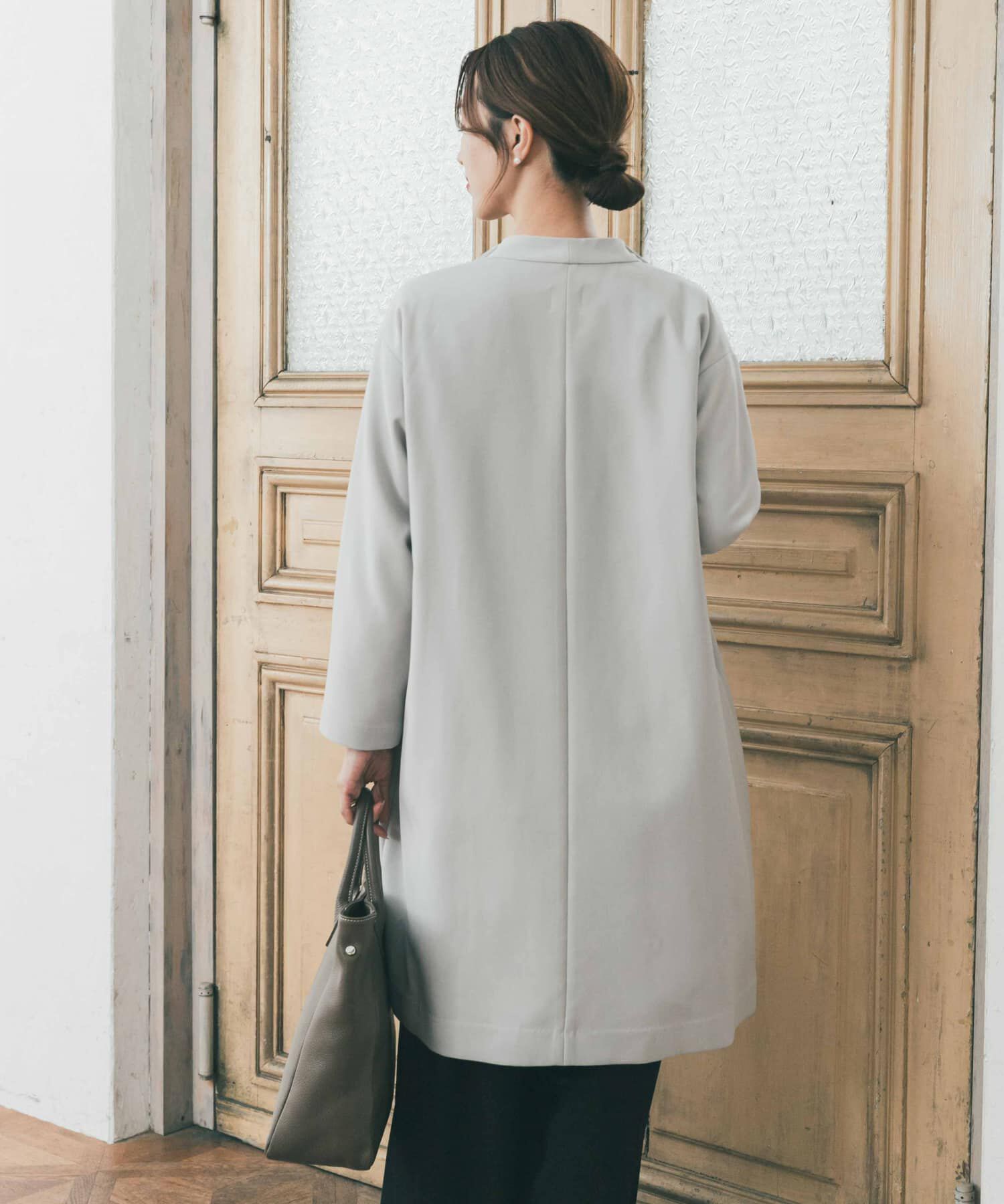 URBAN RESEARCH DOORS「『WEB限定』ダブルクロスガウンコート」|ノーカラーコート|
