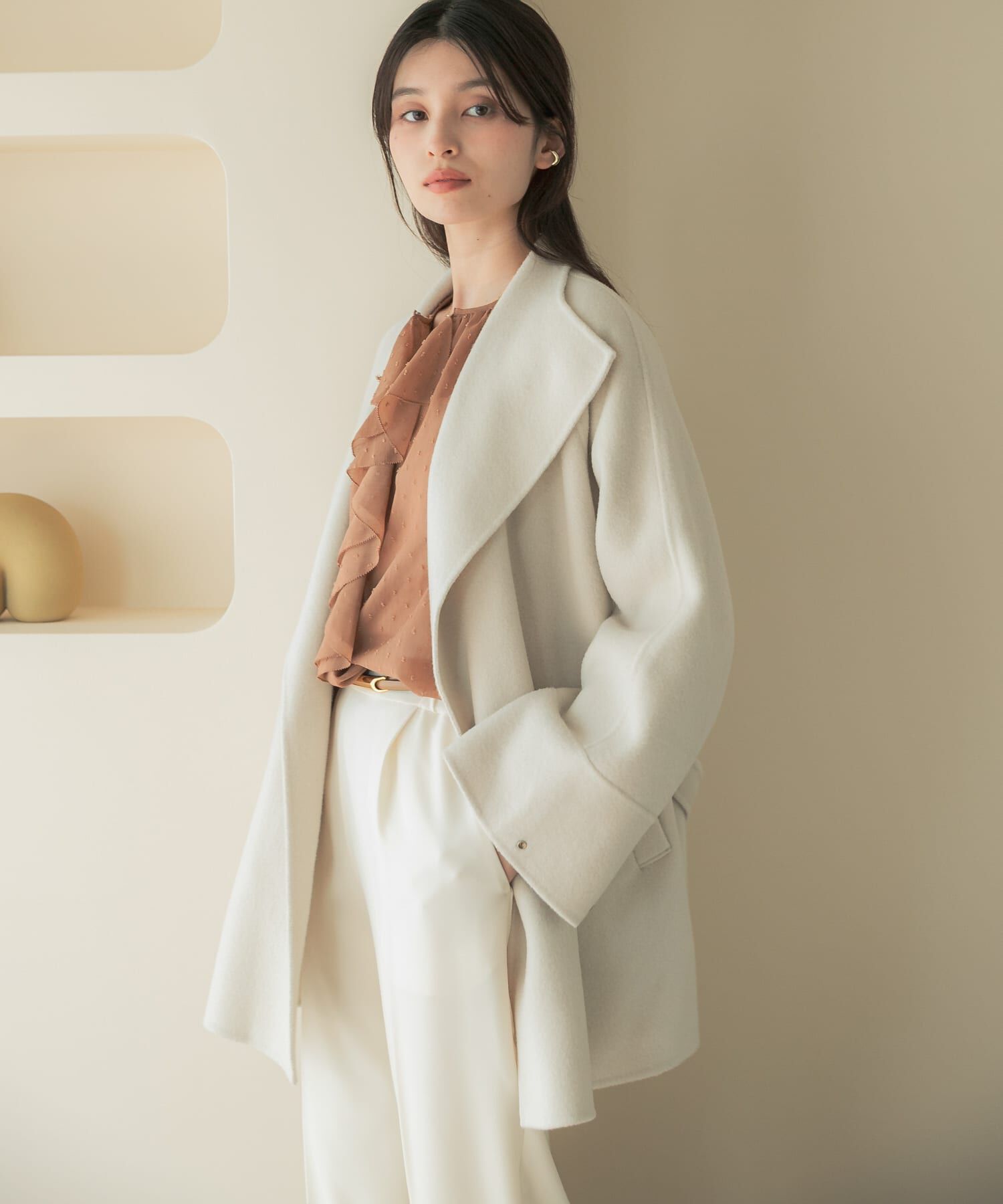 URBAN RESEARCH ROSSO「ロイヤルジーロンショールカラーリバーコート」|ノーカラーコート|