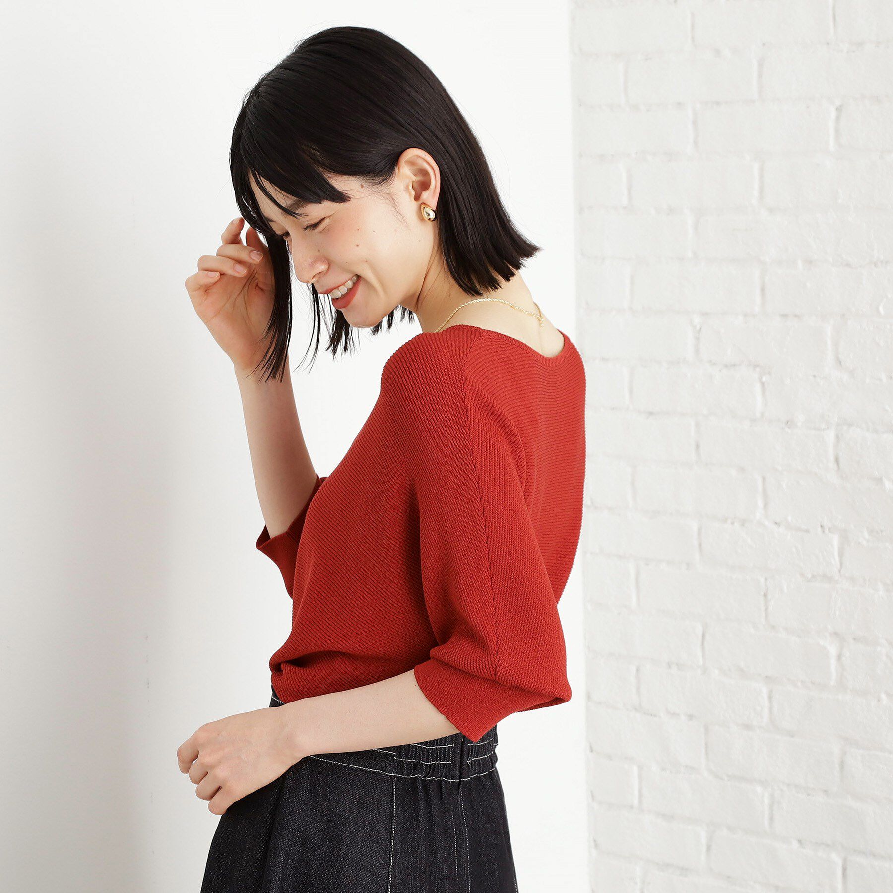 THE SHOP TK「6分袖ガータードルマンニット【エコベロ/洗濯機OK】」|ニット・セーター|