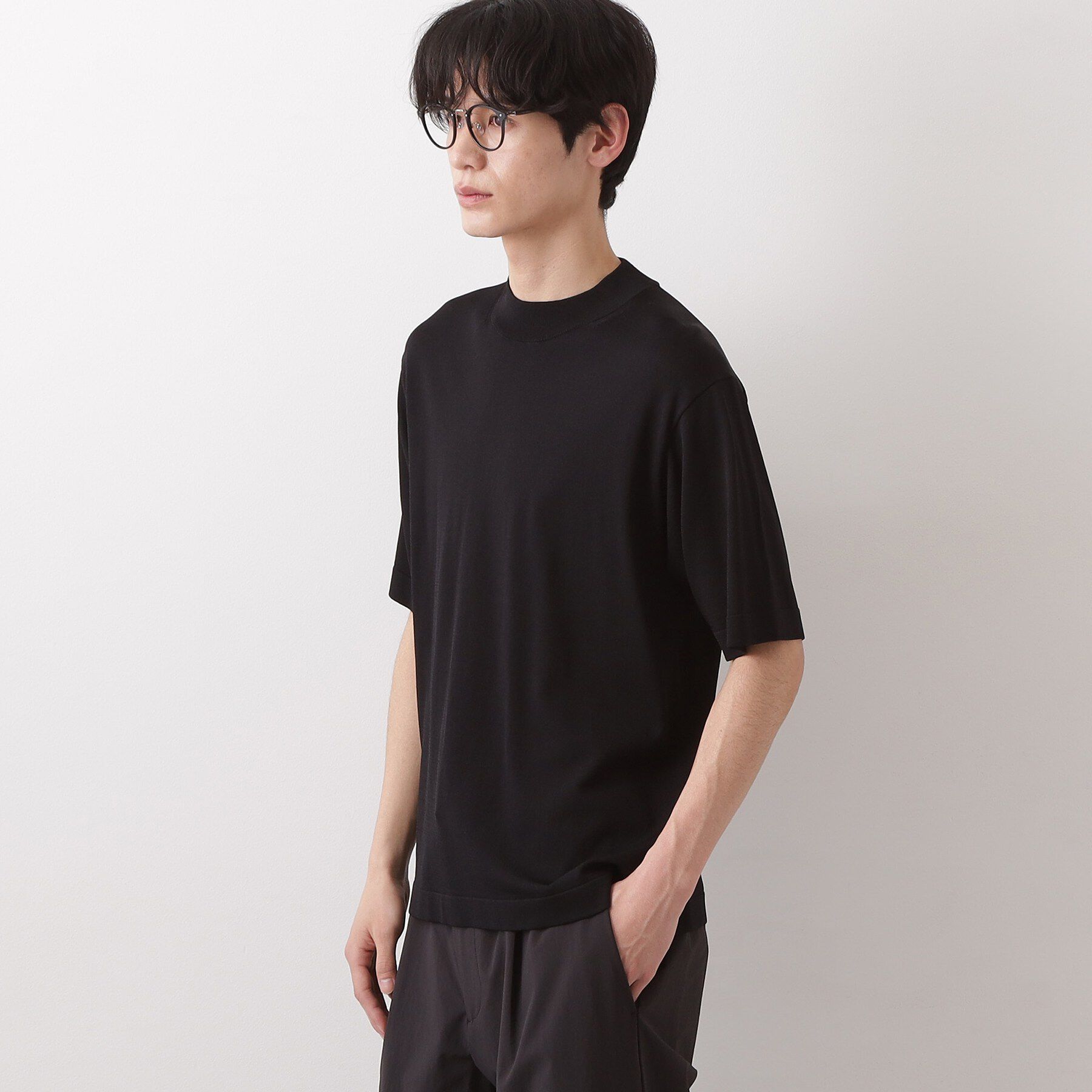 THE SHOP TK「《KURO》半袖モックネックニット 接触冷感」|ニット・セーター|