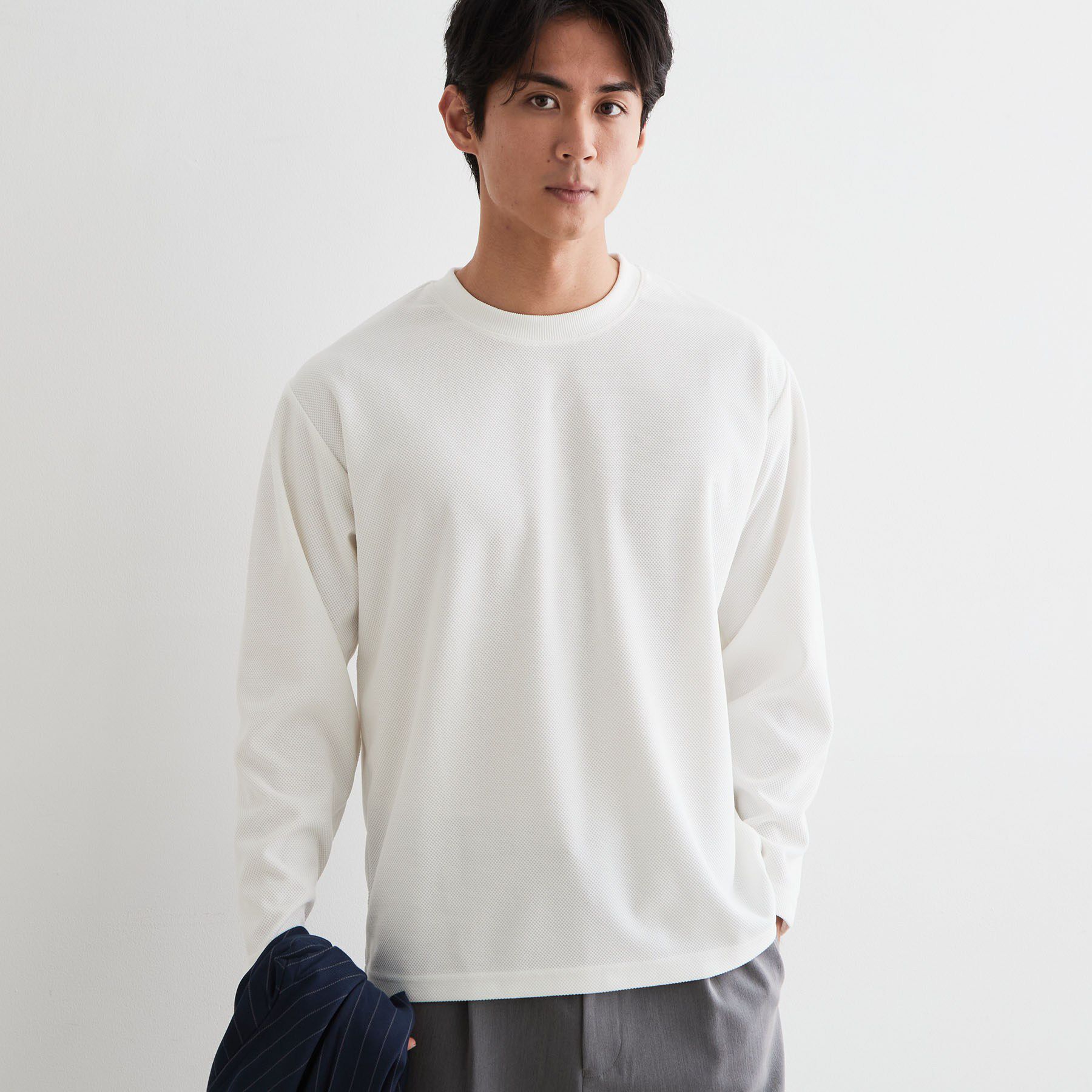 THE SHOP TK「【洗濯機OK】カノコ編み 長袖Tシャツ」|Tシャツ・カットソー|オフホワイト(003