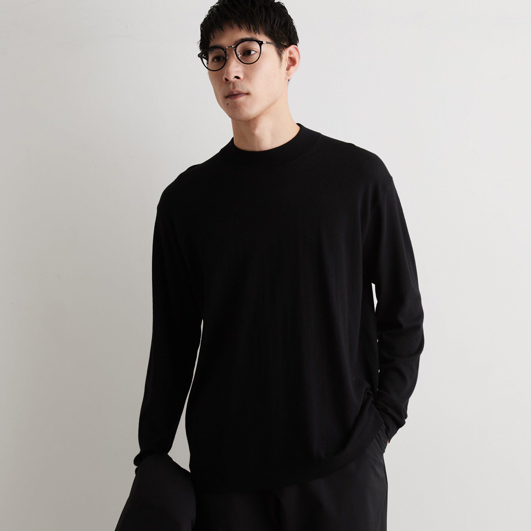 THE SHOP TK「Kuro ウール混モックネックニット」|ニット・セーター|