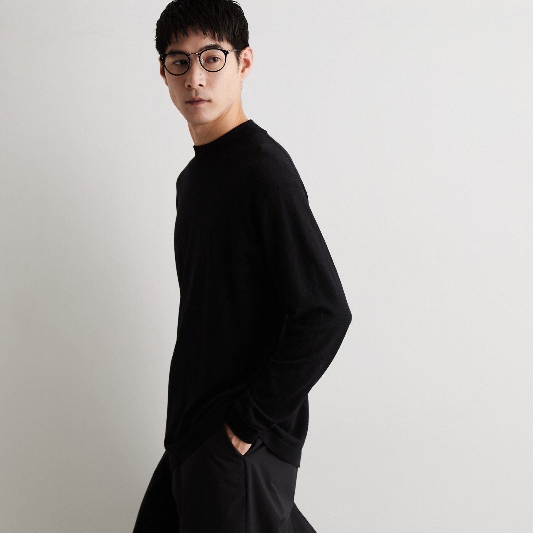 THE SHOP TK「Kuro ウール混モックネックニット」|ニット・セーター|