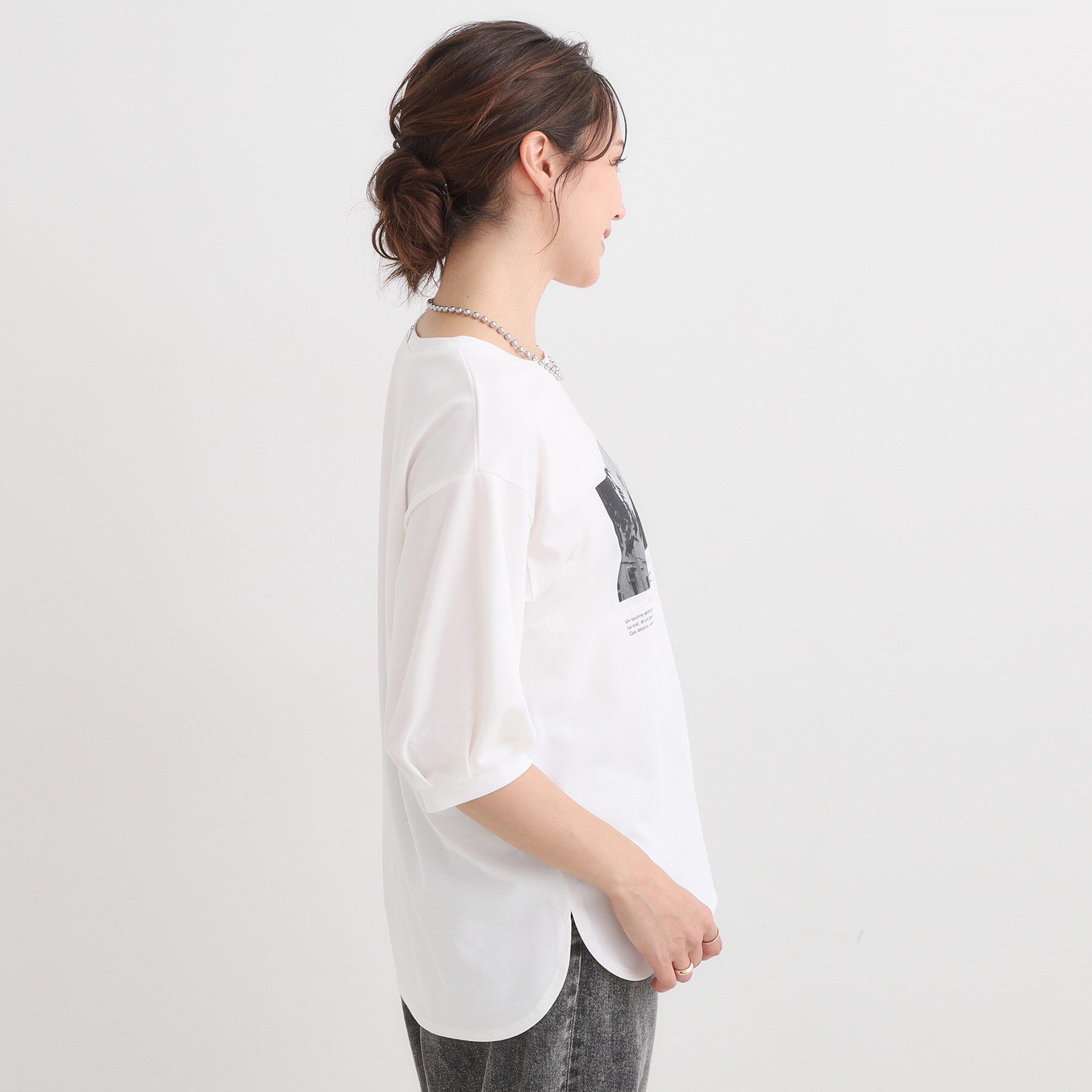 SHOO･LA･RUE「【ひんやり/S-LL】大人の五分袖プリントTシャツ」|Tシャツ・カットソー|