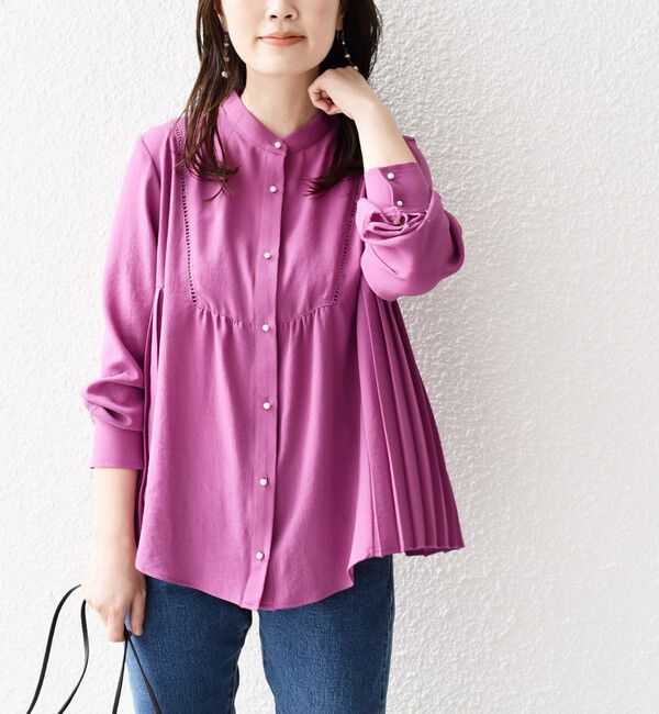 SHIPS for women「【WEB限定】〈手洗い可能〉ストレッチ ジョーゼット プリーツ ブラウス」|シャツ・ブラウス|ピンク系