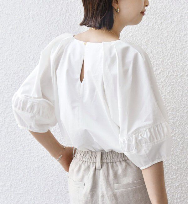 SHIPS for women「〈手洗い可能〉ランタン スリーブ キーネック ブラウス」|シャツ・ブラウス|オフホワイト