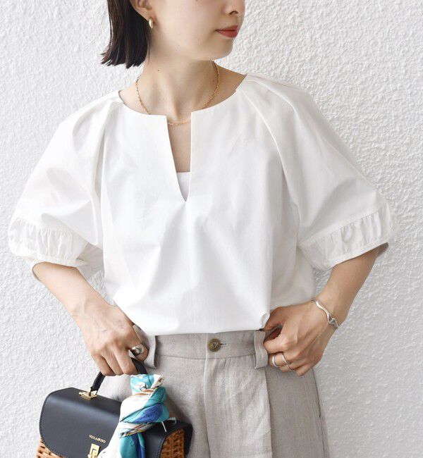 SHIPS for women「〈手洗い可能〉ランタン スリーブ キーネック ブラウス」|シャツ・ブラウス|